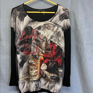 Tricotto Black and Red Artistic Long Sleeve Top